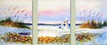 agp0719 panneau paysage marin triptyque Peinture à l'huile